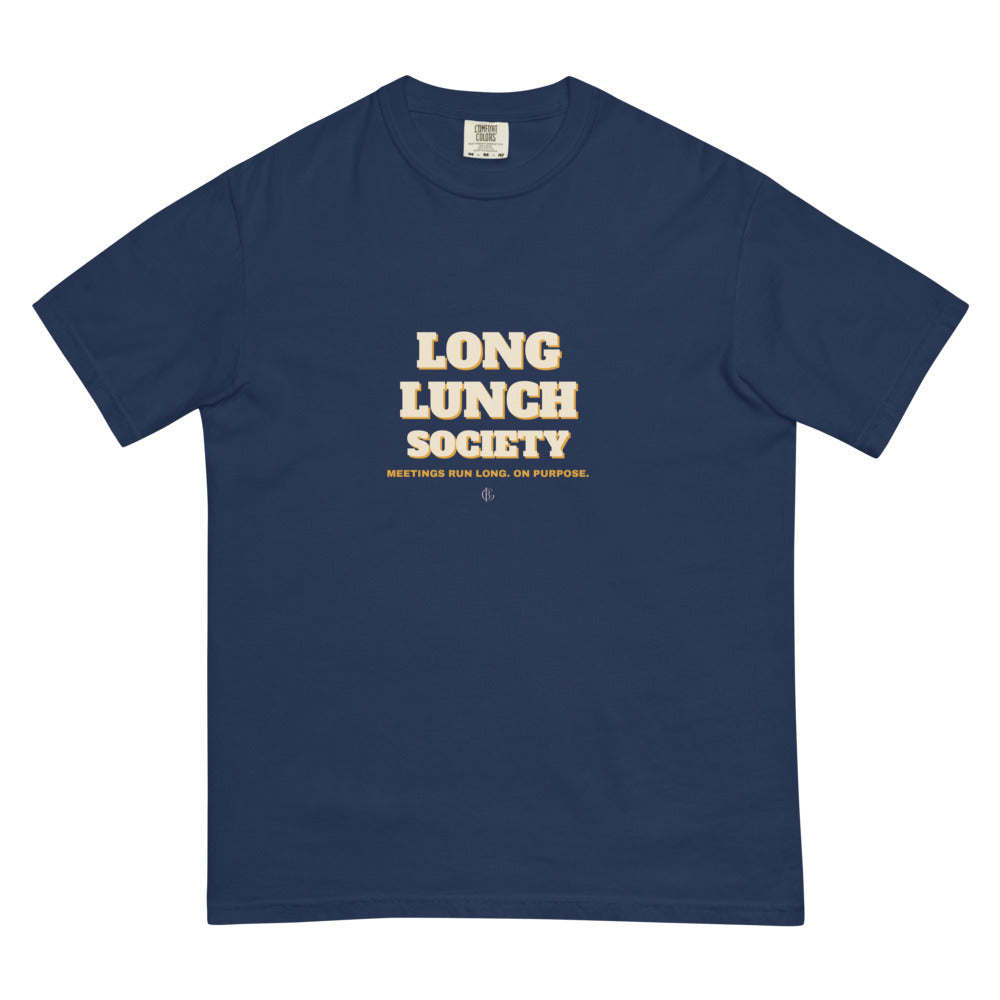 The Long Lunch Society Tee in True Navy, flat front