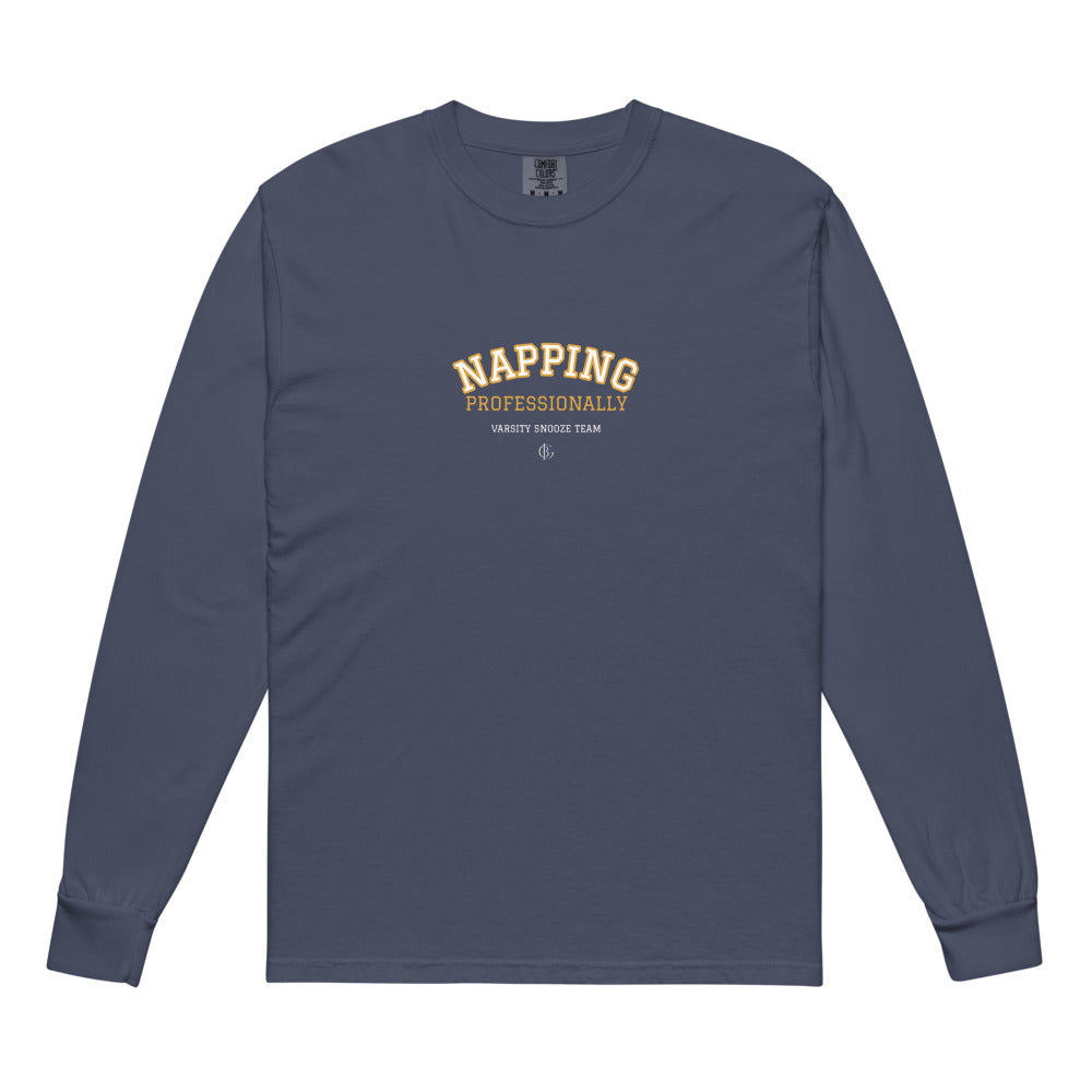 The Napping Professionally Long Sleeve in Navy, flat front