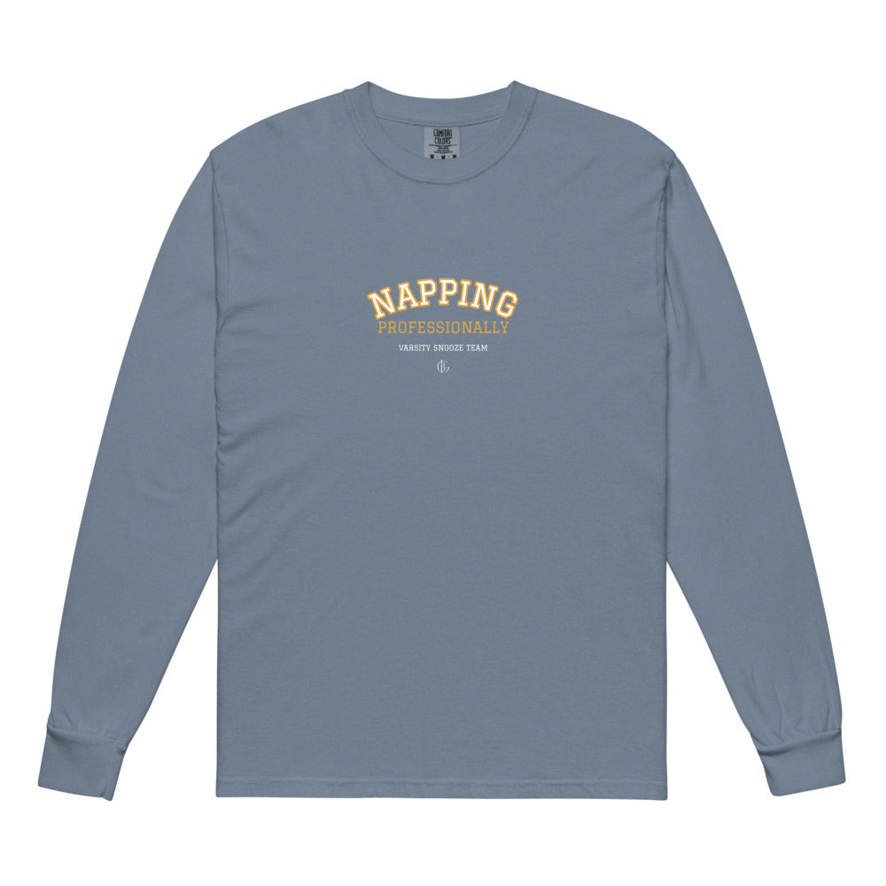 The Napping Professionally Long Sleeve in Blue Jean, flat front