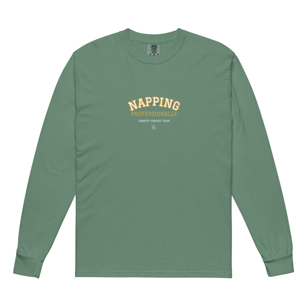 The Napping Professionally Long Sleeve in Light Green, flat front