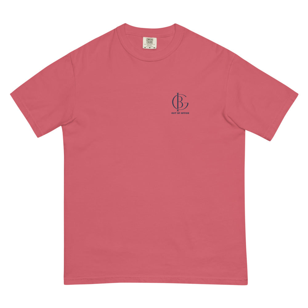 The Try Tuesday Tee in Watermelon, front with the small GVBI mark