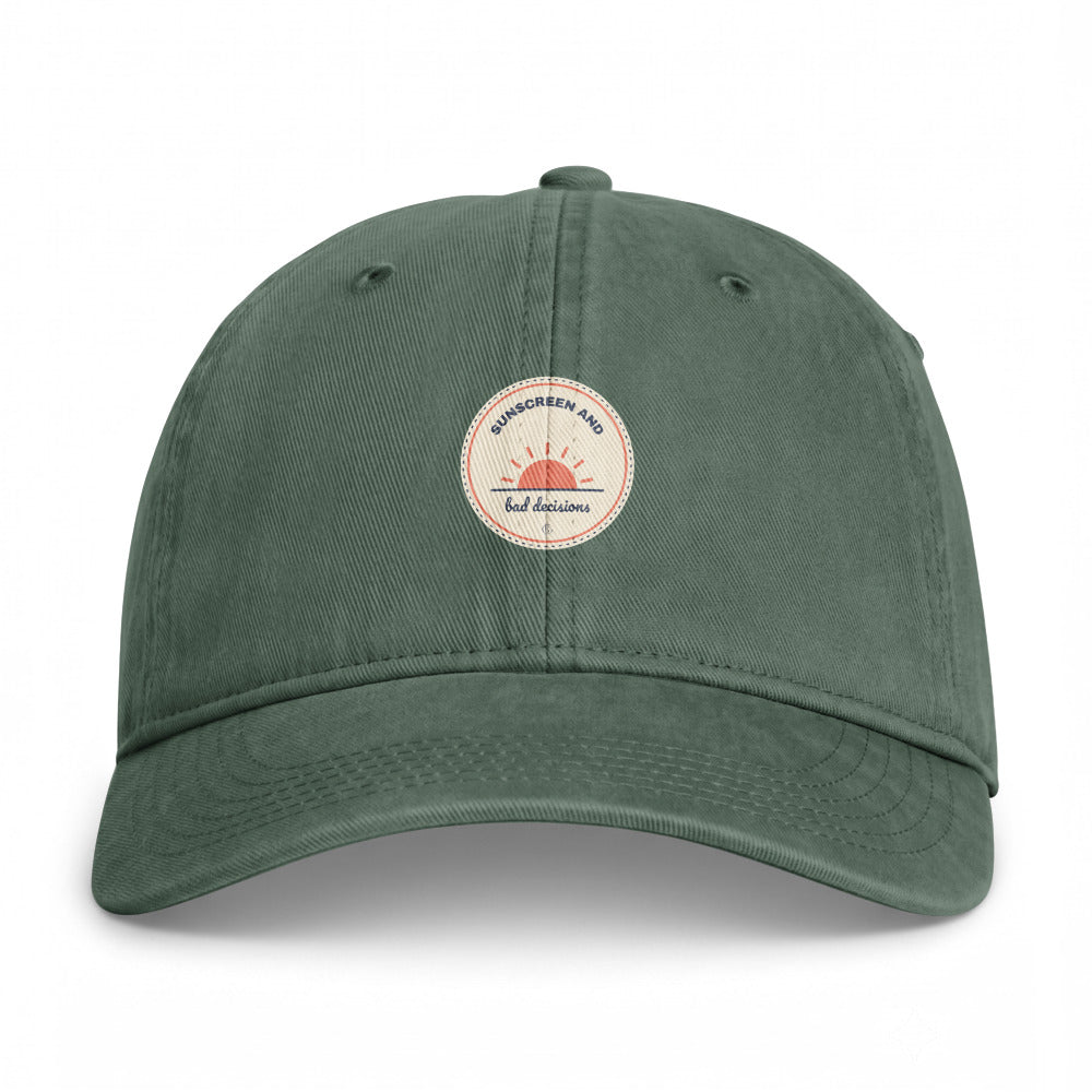 The Sunscreen and Bad Decisions Cap in Moss, front
