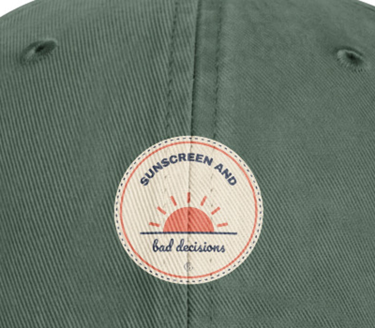 The Sunscreen and Bad Decisions Cap, close-up of the sun patch