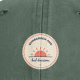 The Sunscreen and Bad Decisions Cap, close-up of the sun patch