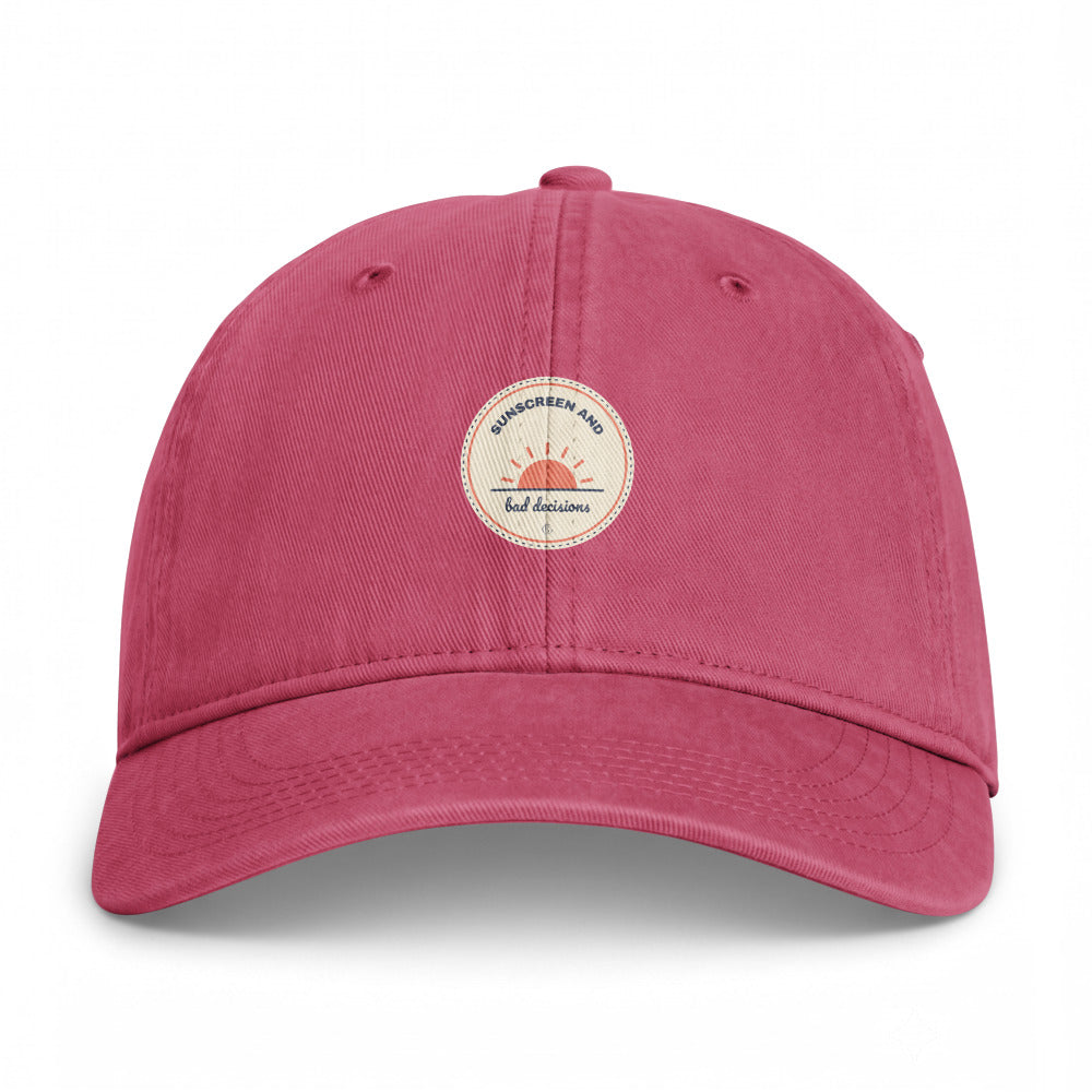 The Sunscreen and Bad Decisions Cap in Crimson, front