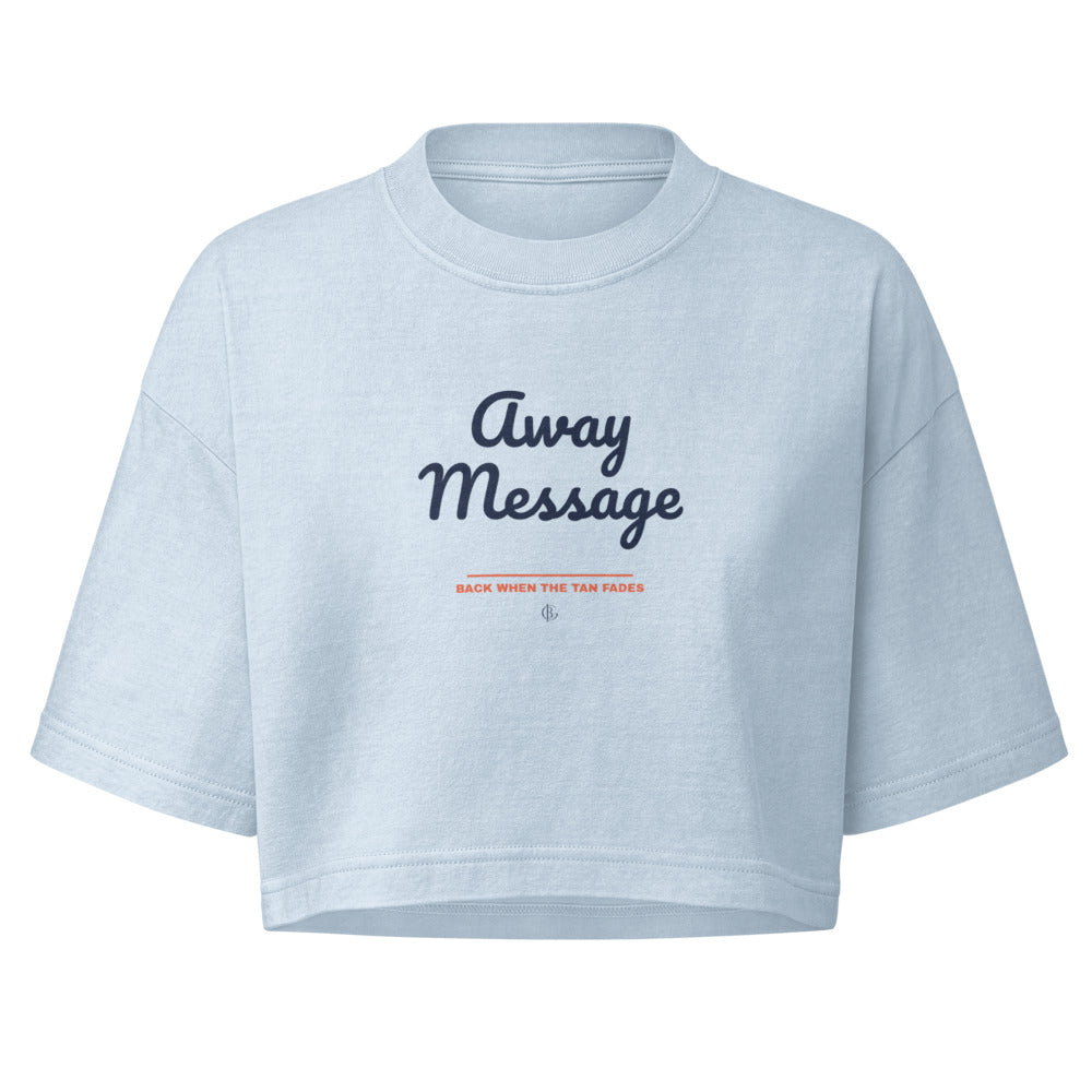 The Away Message Crop Tee in Light Washed Denim, front