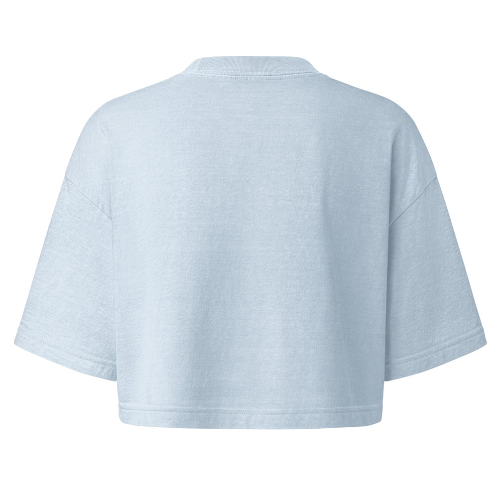 The Away Message Crop Tee in Light Washed Denim, back