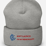 The Soft Launch Beanie in Heather Grey on a table
