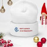 The Soft Launch Beanie in White with holiday ornaments