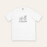 Le Petit Tour Tee in White, flat lay front, product shot on cream