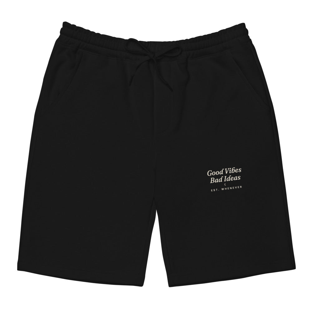 The Good Vibes Bad Ideas Fleece Shorts in Black, front