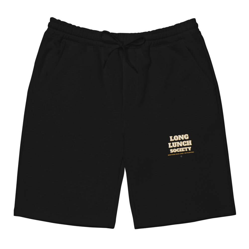 The Long Lunch Society Fleece Shorts in Black, front
