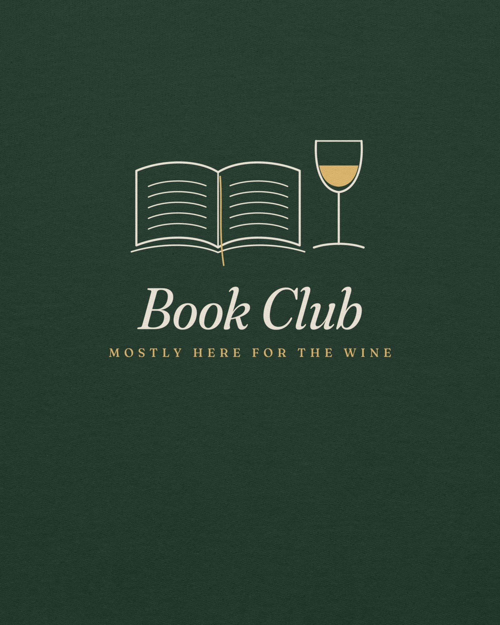 The Book Club Crewneck in Forest Green, close-up detail