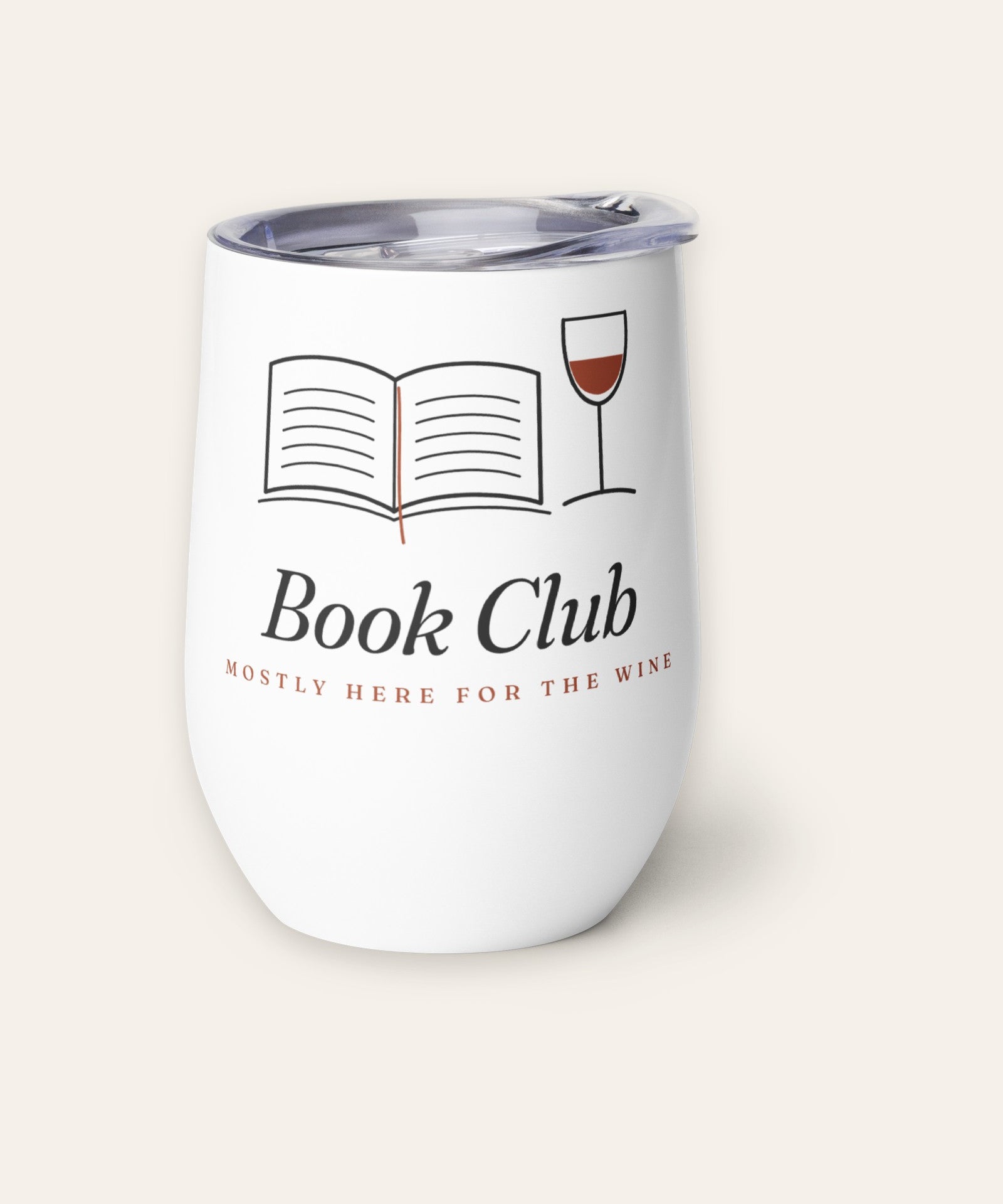 The Book Club Wine Tumbler, product shot on cream