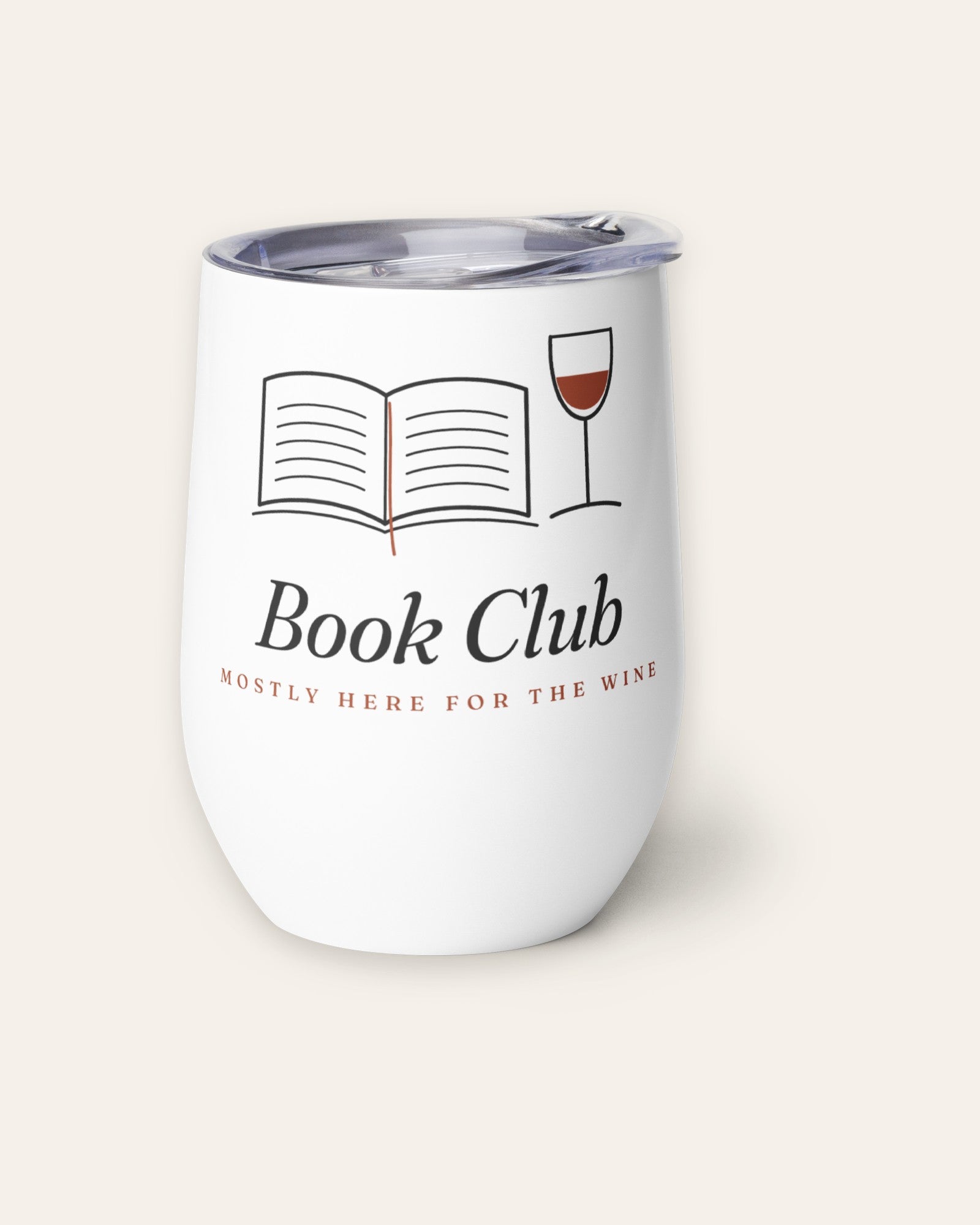 The Book Club Wine Tumbler, product shot on cream