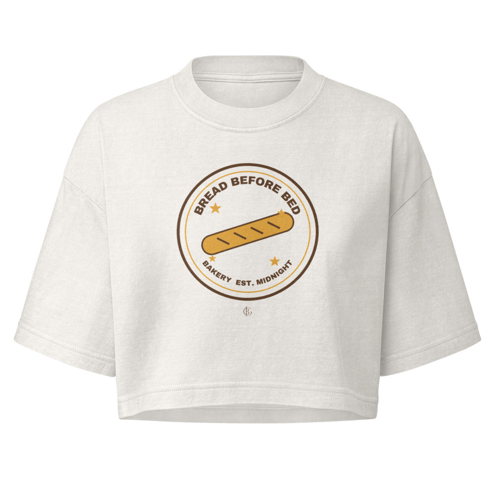 The Bread Before Bed Crop Tee in Vintage White, front