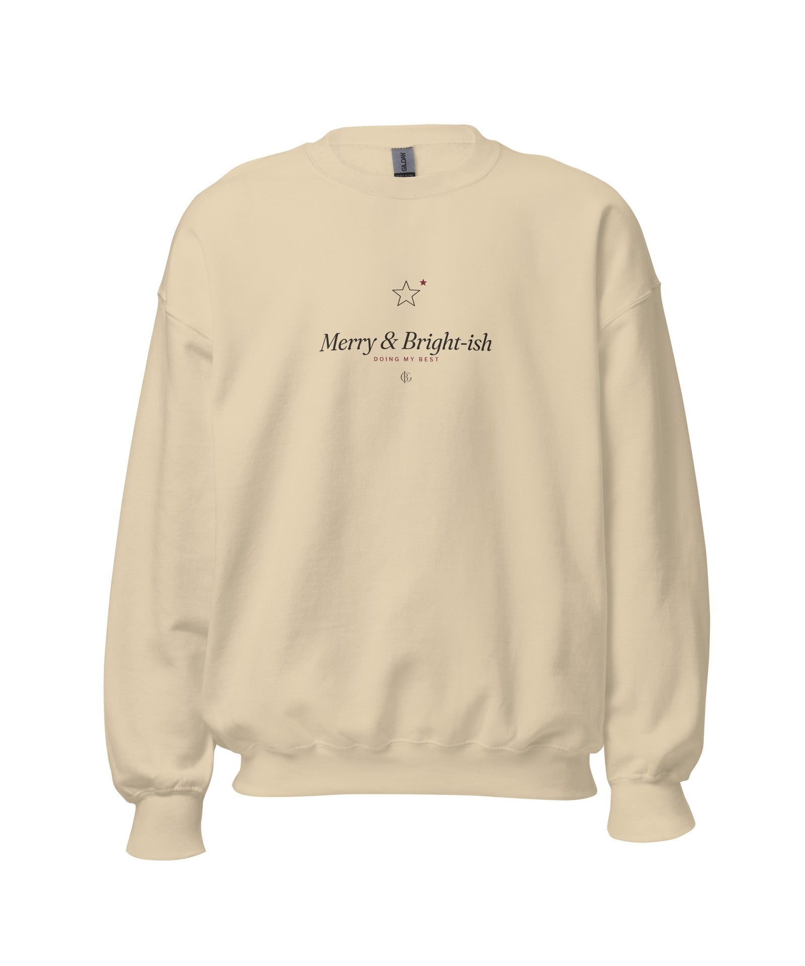 The Merry and Bright-ish Crewneck in Sand, product shot