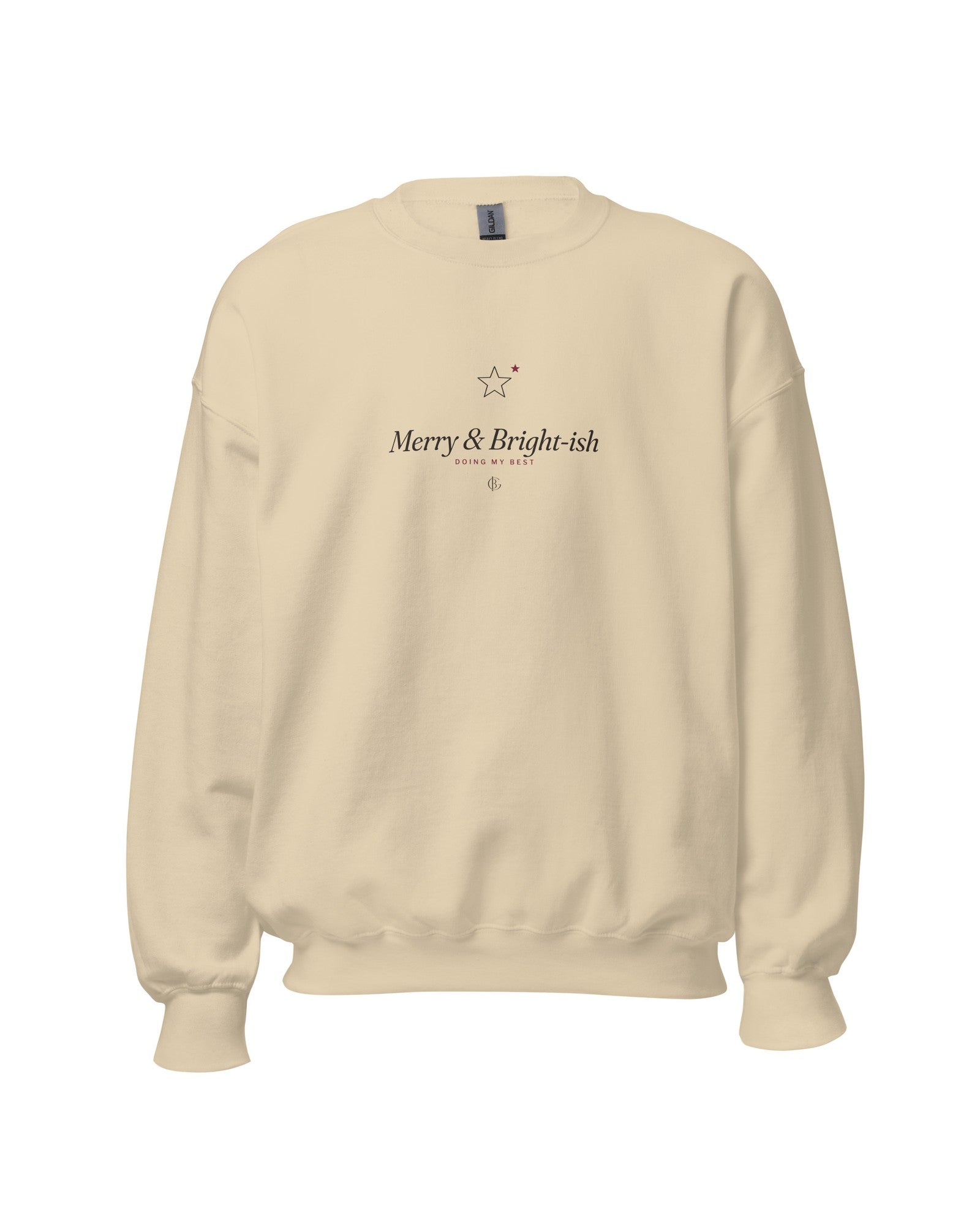 The Merry and Bright-ish Crewneck in Sand, product shot