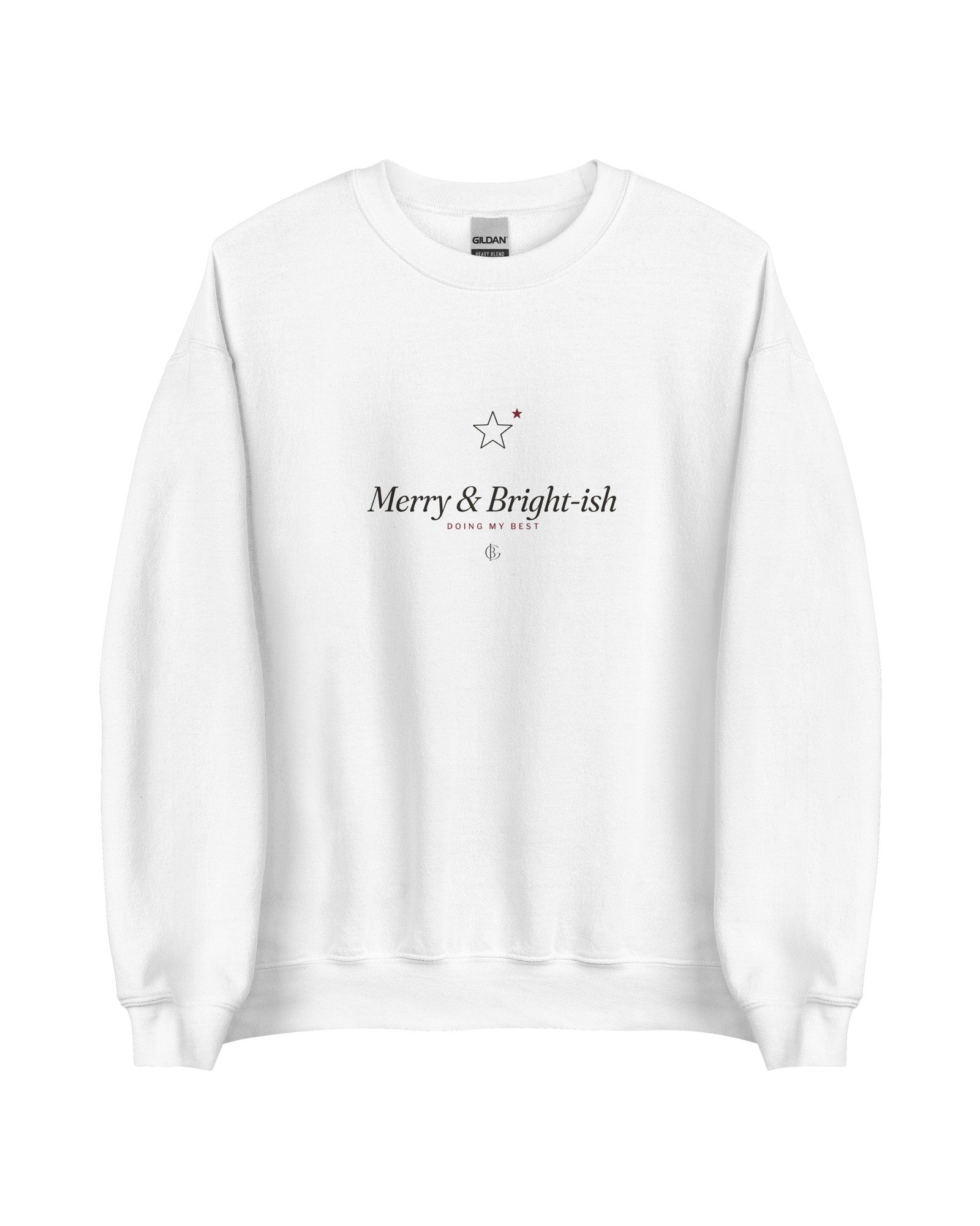 The Merry and Bright-ish Crewneck in White, product shot from another angle
