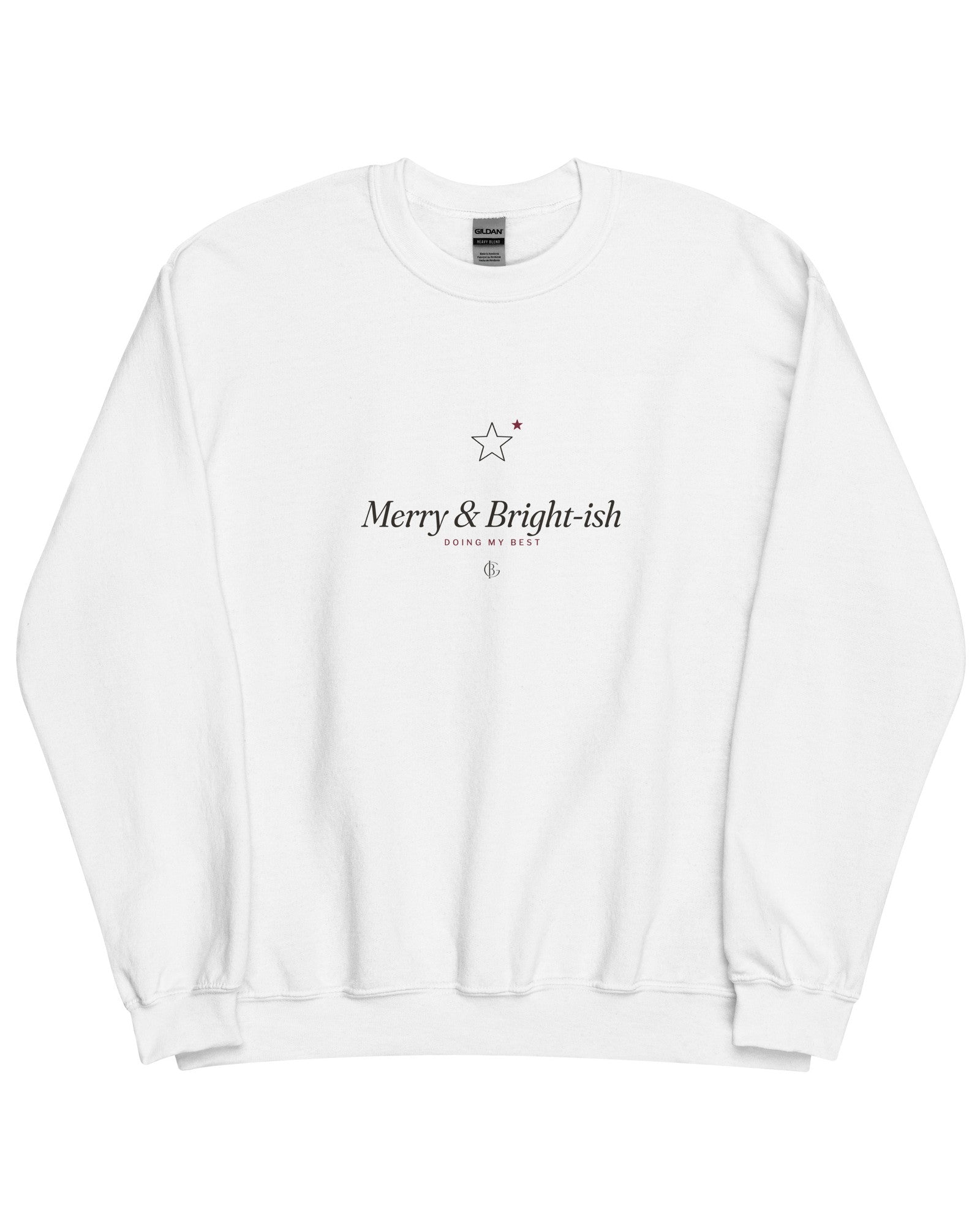 The Merry and Bright-ish Crewneck in White, product shot from another angle