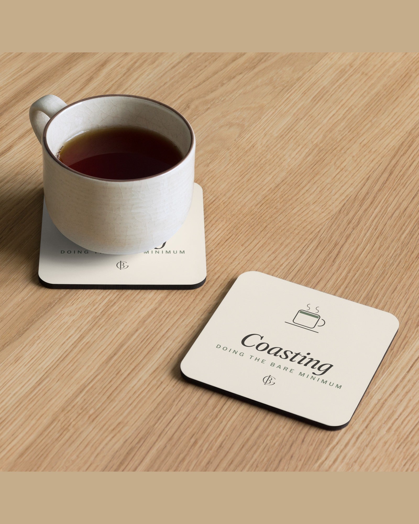The Coasting Cork Coaster, styled lifestyle shot