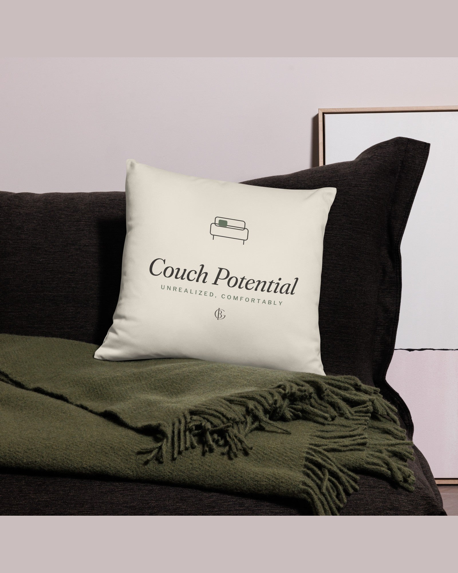 The Couch Potential Pillow, styled lifestyle shot