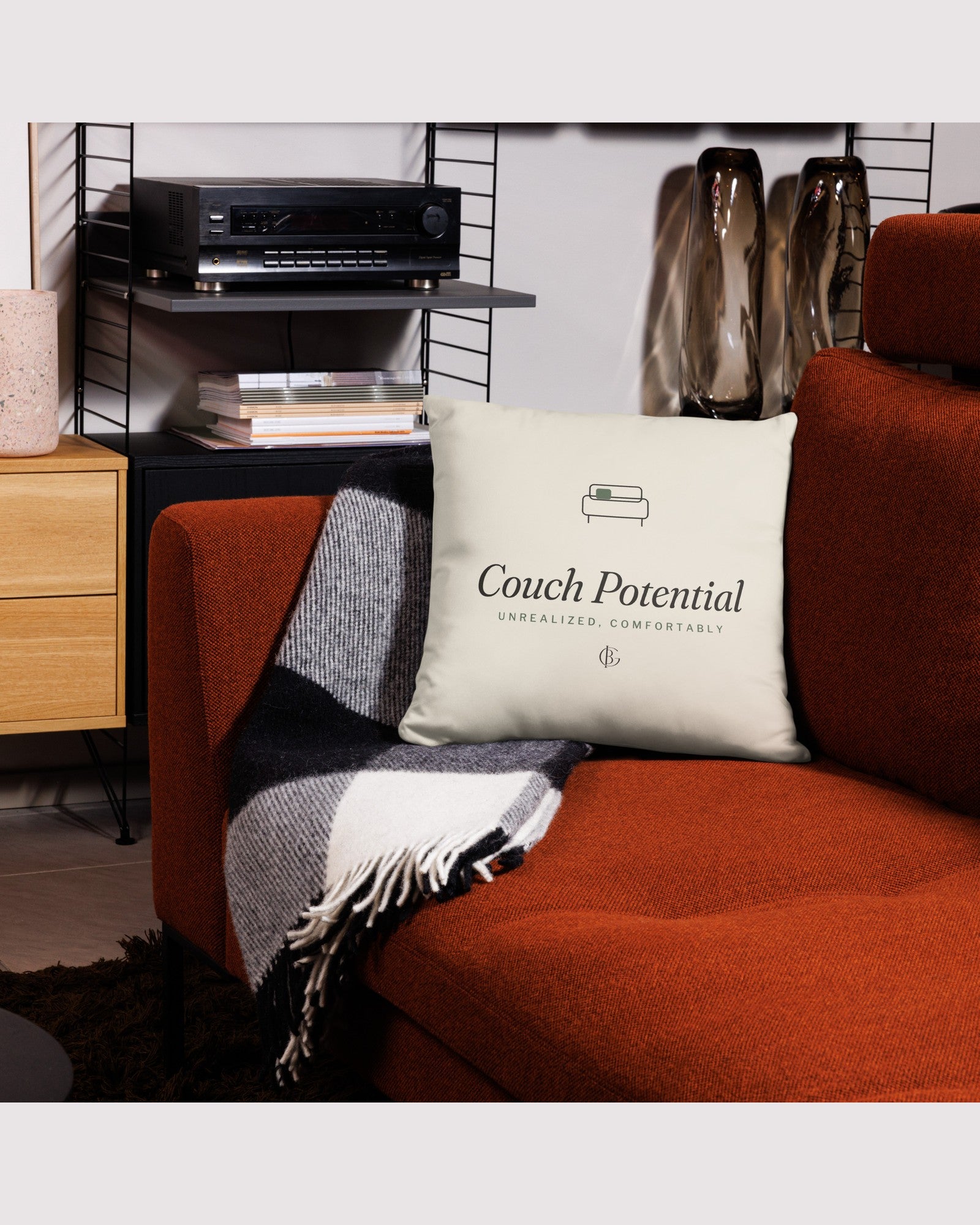 The Couch Potential Pillow, styled lifestyle shot