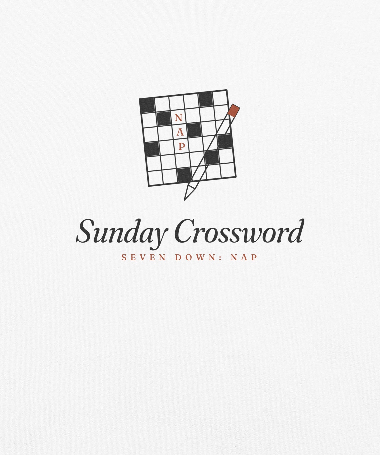 The Sunday Crossword Tee in White, close-up detail