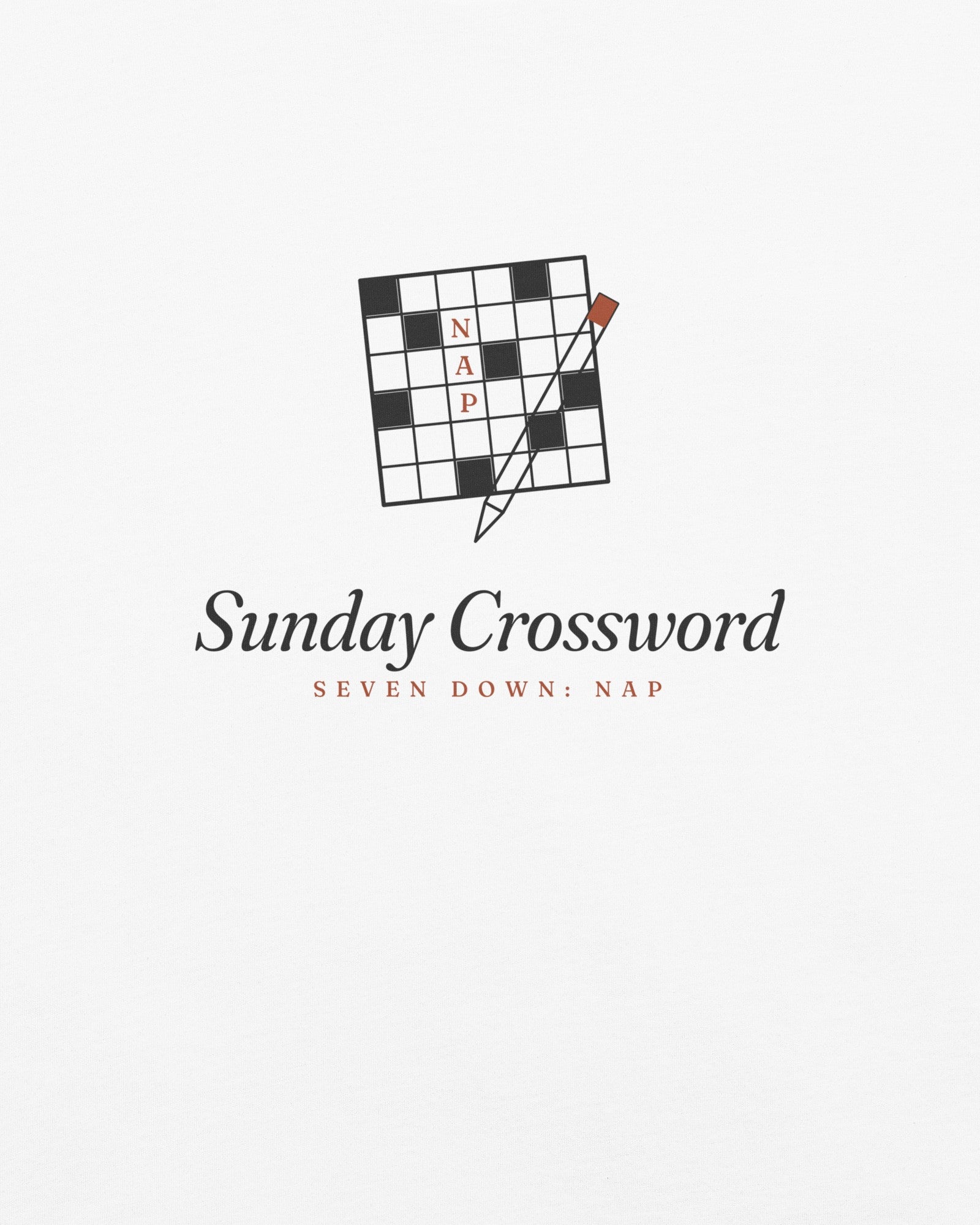 The Sunday Crossword Tee in White, close-up detail