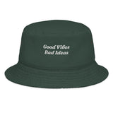 The Good Vibes Bad Ideas Bucket Hat in Dark Green, front