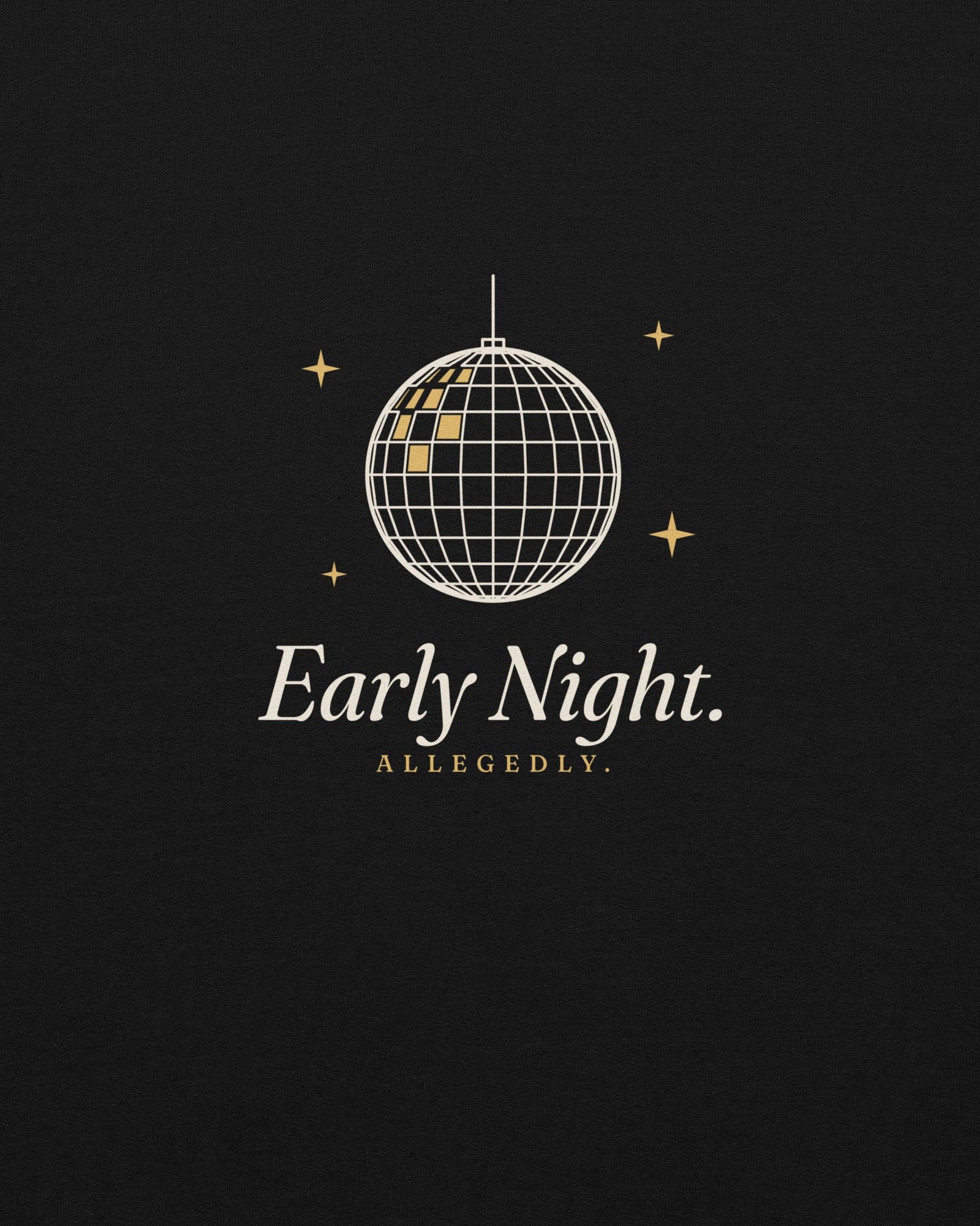 The Early Night Crewneck in Black, close-up detail