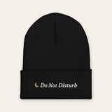 The Do Not Disturb Beanie in Black, close-up detail