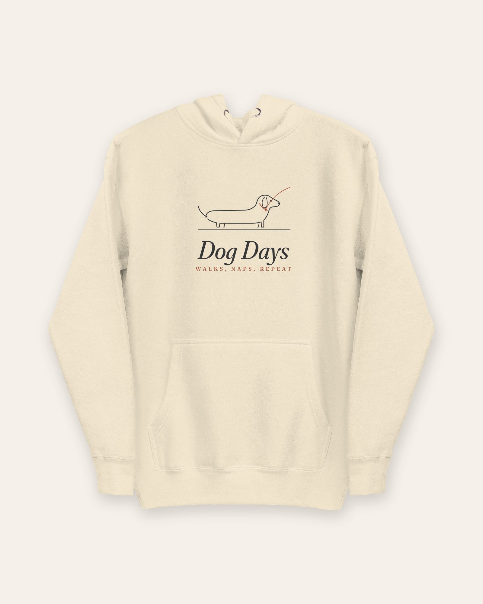The Dog Days Hoodie in Bone, flat lay front, product shot on cream