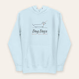 The Dog Days Hoodie in Sky Blue, flat lay front, product shot on cream