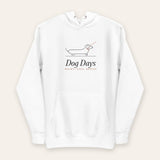 The Dog Days Hoodie in White, flat lay front, product shot on cream