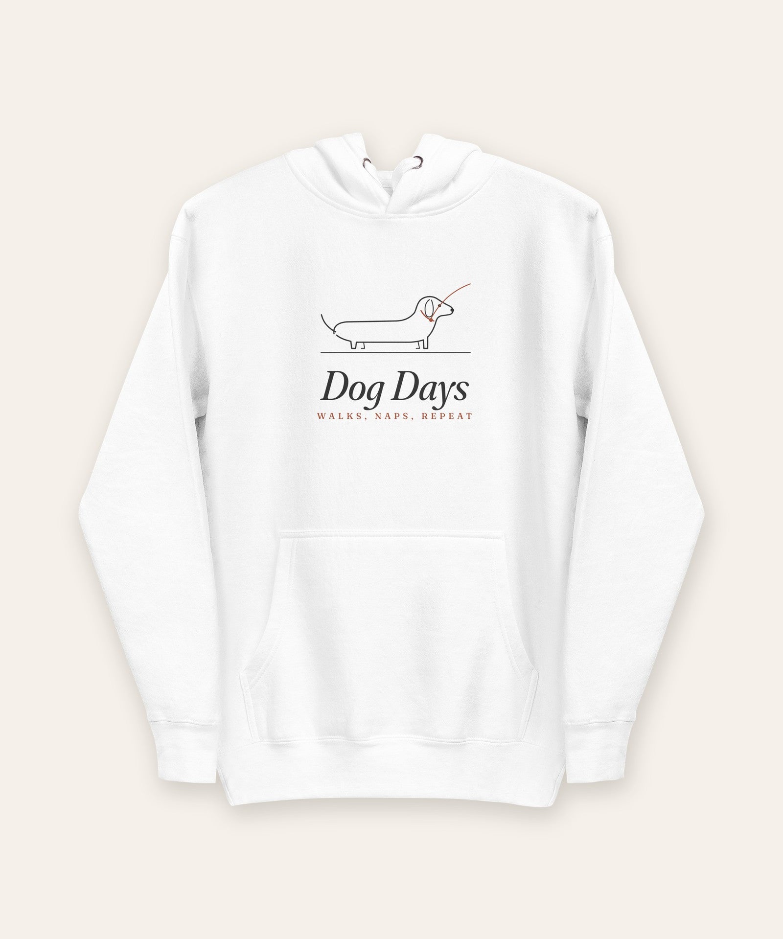 The Dog Days Hoodie in White, flat lay front, product shot on cream