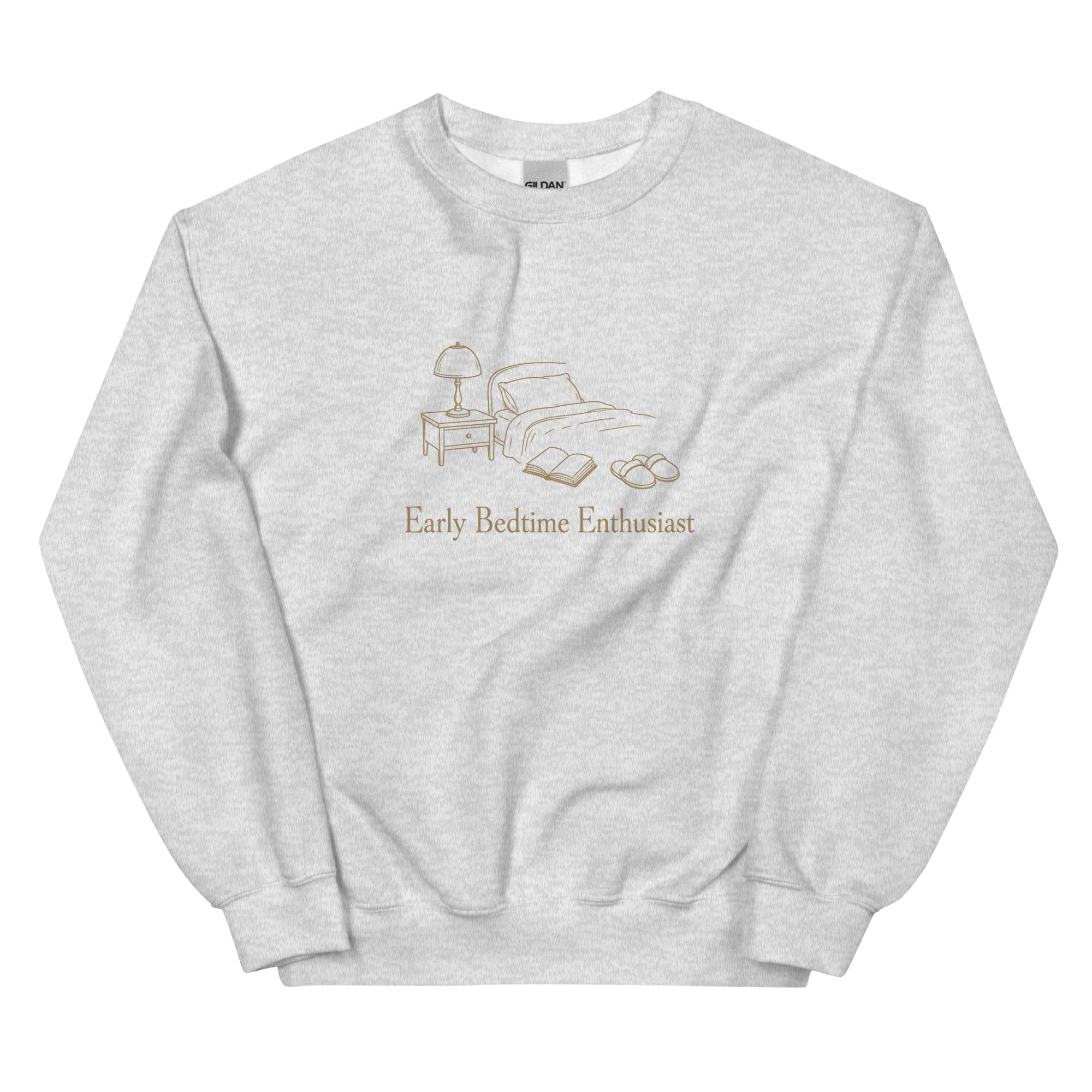 The Early Bedtime Enthusiast Crewneck in Ash, product shot in Ash