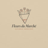 The Fleurs du Marché Crewneck in Sand, close-up detail