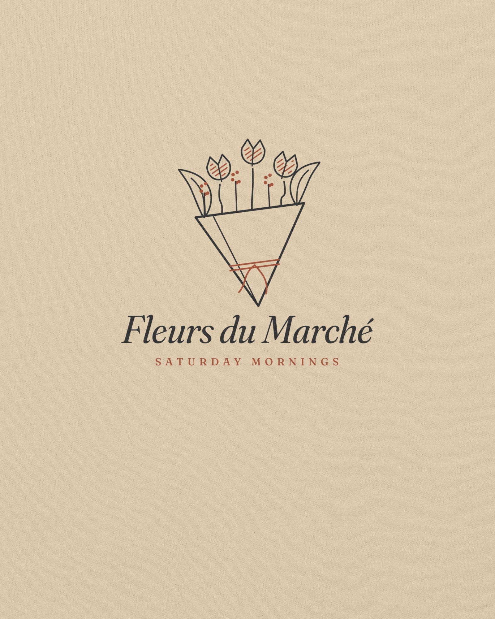 The Fleurs du Marché Crewneck in Sand, close-up detail