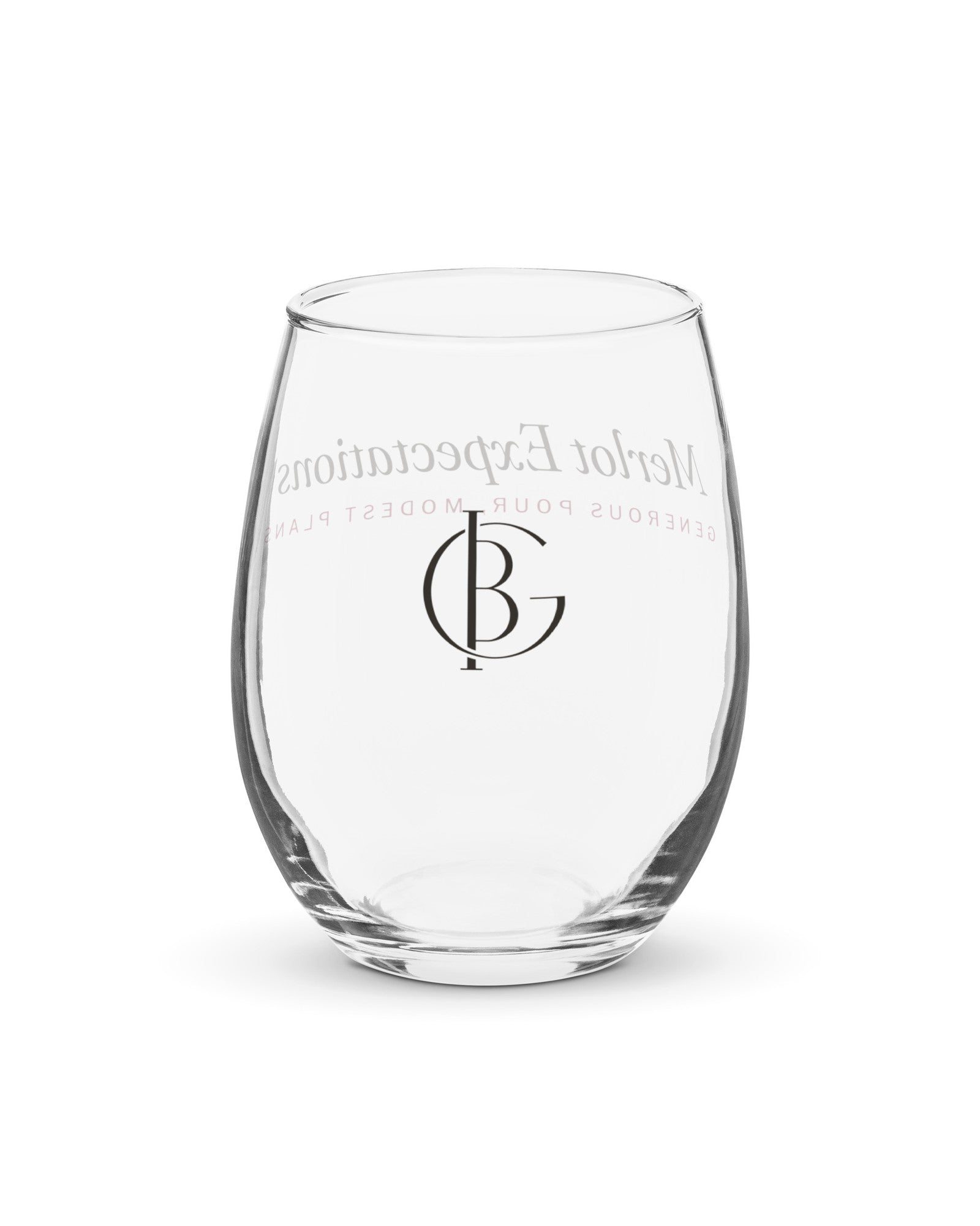 The Merlot Expectations Wine Glass, back with the GVBI monogram