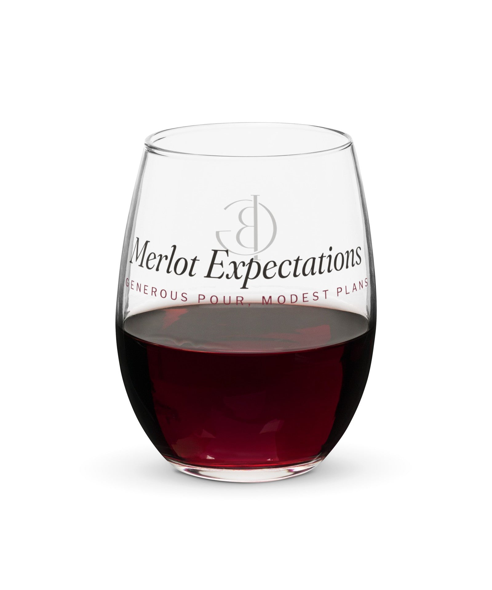 The Merlot Expectations Wine Glass filled with red wine