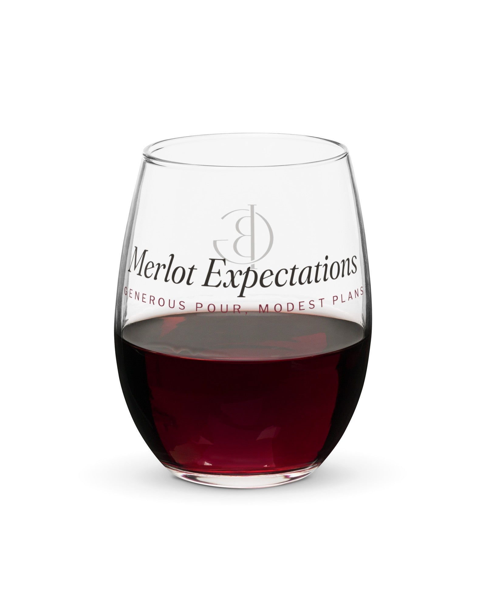 The Merlot Expectations Wine Glass filled with red wine