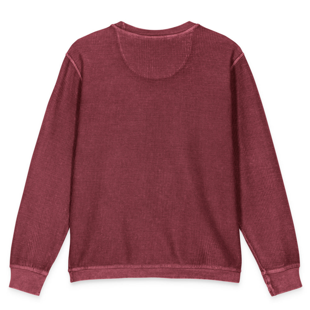 The Pie, Then Feelings Corduroy Crewneck in Maroon, back
