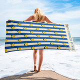 The Italia Summer Club Beach Towel, held open at the beach