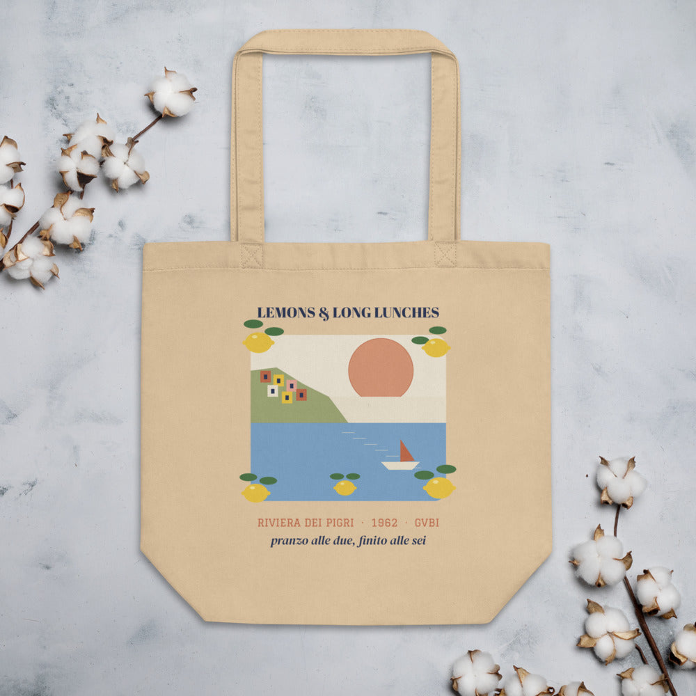 The Lemons & Long Lunches Tote in Natural, flat lay