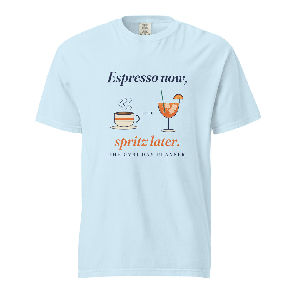 The Espresso Now, Spritz Later Tee in Chambray