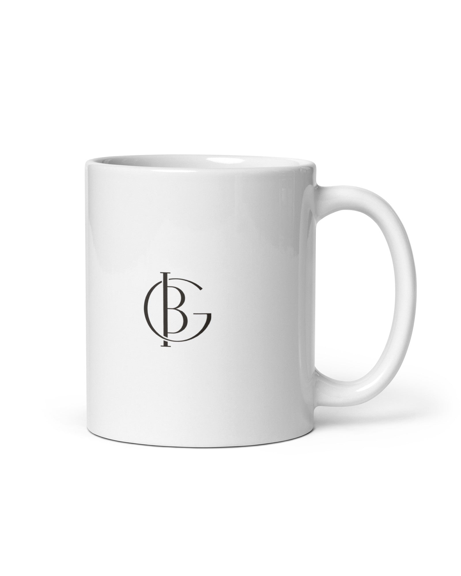 The Cup Half Full Mug in White, product shot