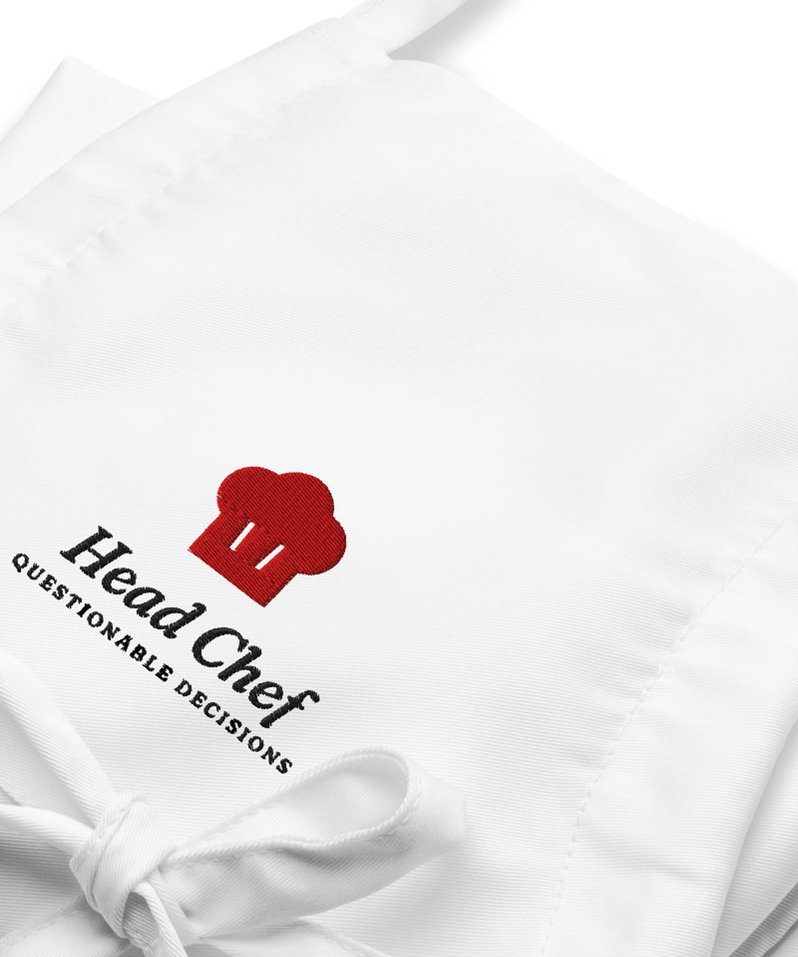 The Head Chef Apron in White, close-up detail