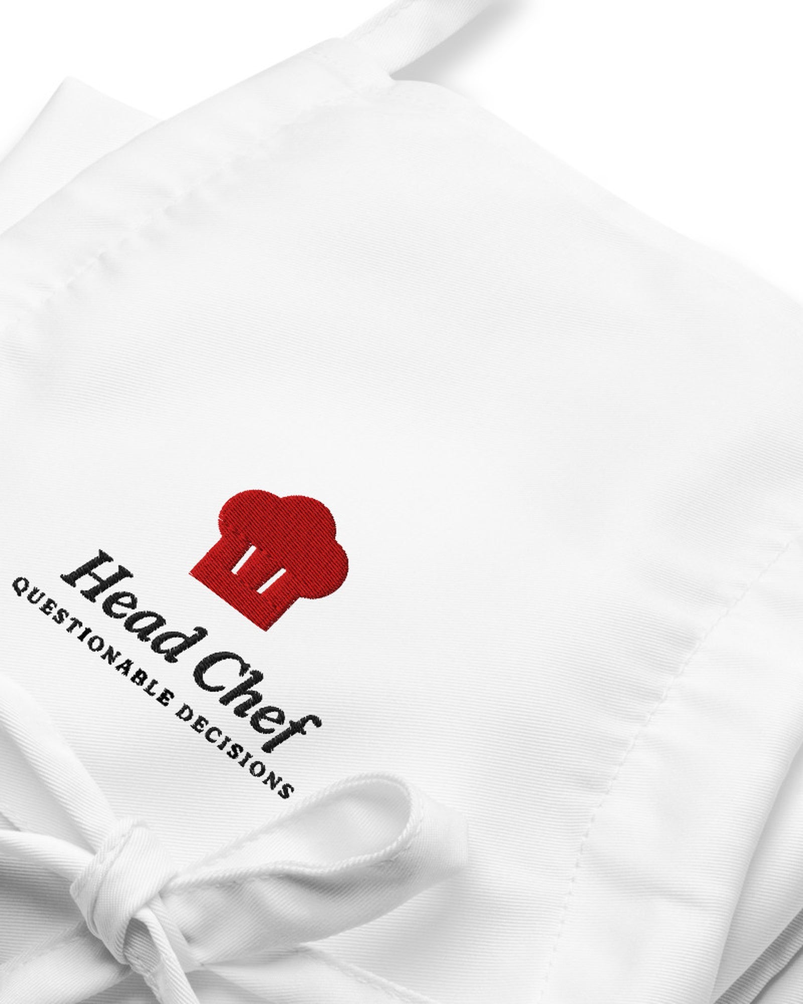 The Head Chef Apron in White, close-up detail