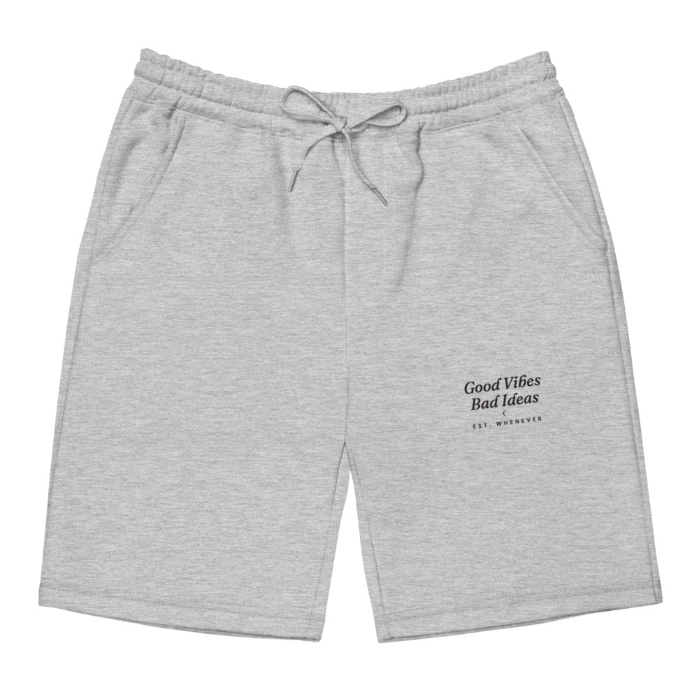 The Good Vibes Bad Ideas Fleece Shorts in Heather Grey, front